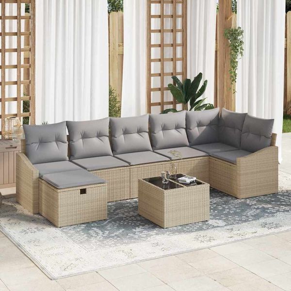 vidaXL Sofa Set mit Kissen mit Speicher Beige Poly-Rattan 3359309
