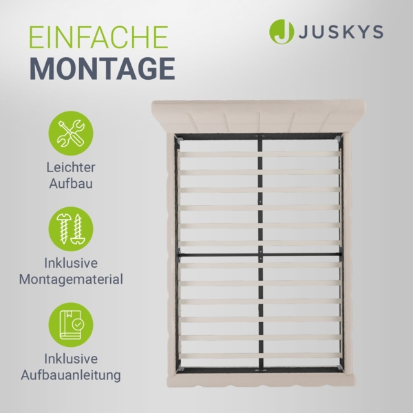 Juskys Polsterbett Florenz 140x200 cm mit Matratze – Bouclé, modernes Bett mit Kopf- & Fußteil, stabilem Holz- & Metallrahmen, Lattenrost, 500 kg Tragkraft – Beige Bild 7