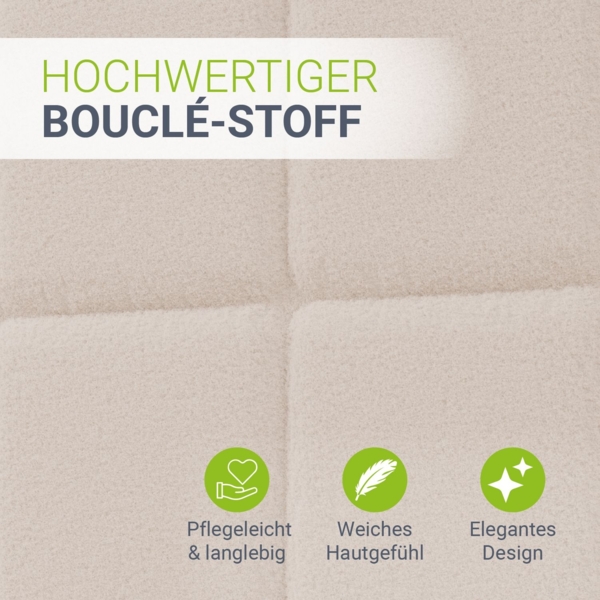 Juskys Polsterbett Florenz 140x200 cm mit Matratze – Bouclé, modernes Bett mit Kopf- & Fußteil, stabilem Holz- & Metallrahmen, Lattenrost, 500 kg Tragkraft – Beige Bild 4