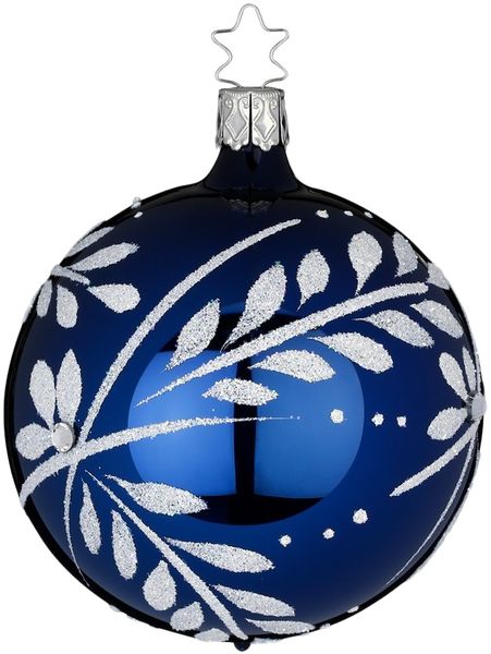 Christbaumkugel Blätterfunkeln Mitternachtsblau glänzend Ø 8cm Inge-Glas Christbaumschmuck