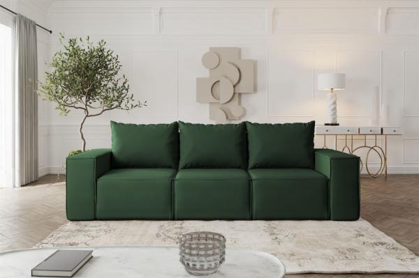 Sofa Designersofa ESTELLE 3-Sitzer Schlaffunktion Stoff Opera Velvet Dunkelgrün