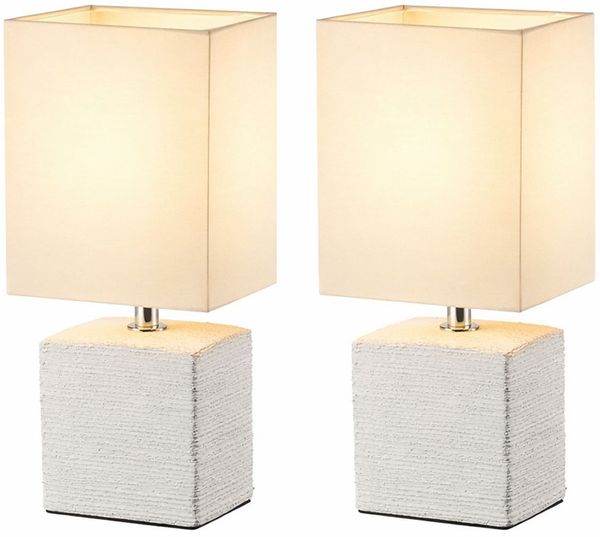2x Tischleuchte, Keramik, Weiß, eckig, Schalter, H 29 cm