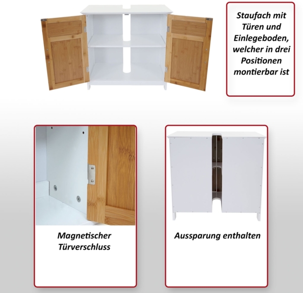 Waschbeckenunterschrank HWC-A85, Badschrank 60x60x30cm ~ weiß Bild 2