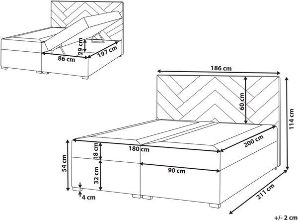 Boxspringbett mit Stauraum ESQUIRE Stoff Cremeweiß 180 x 200 cm Bild 2