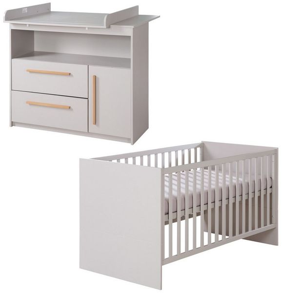 roba Babyzimmer Set Lea 2-teilig Babybett 70x140 cm Wickelkommode Beige/Grau