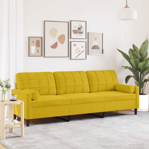 vidaXL Sofa 3-Sitzer mit Zierkissen Gelb 210 cm Samt 3278245