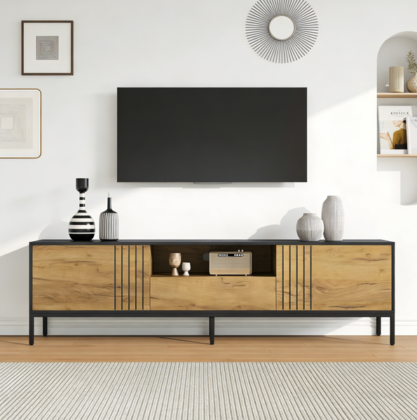 TV-Schrank 170 x 35 x 50 cm mit 2 Türen, 1 Schublade und offenen Fächern – TV-Lowboard aus Spanplatte