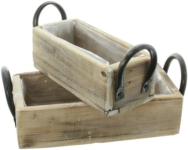 Dekoleidenschaft Blumenkasten Holzkiste "Rustikal" geflammt & gekalkt, Aufbewahrungsbox Pflanzkasten (2 St, im Set), Aufbewahrungskiste, Pflanzgefäß
