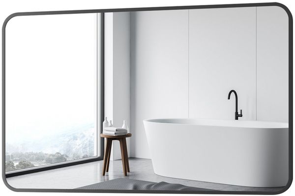 Boromal Spiegel Bad Flurspiegel 120x70cm (Wandspiegel groß Schwarz, mit Metall Alu Rahmen), 5mm Kupfer- und bleifreier Spiegel, mit explosionsgeschützte membran