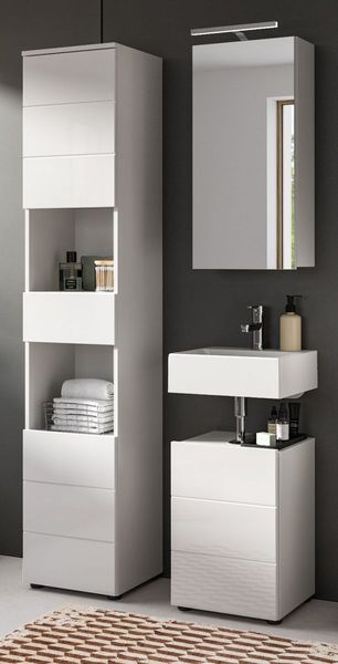 Badmöbel Set 3-teilig Larik in weiß Hochglanz 91 x 190 cm