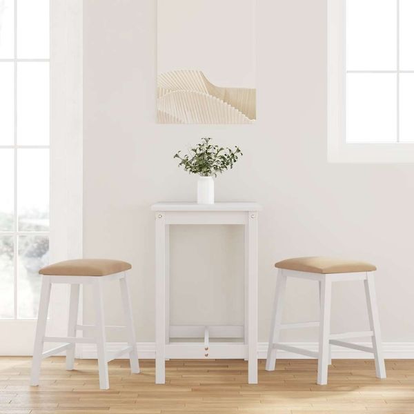 vidaXL Barstühle mit Kissen 2 Stk. Weiß Massivholz Gummibaum 4102583