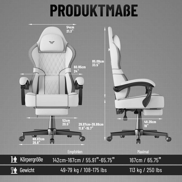 Huracan Gaming-Stuhl Gamer Chair mit verstellbare Kopfstütze und Lendenkissen,Ergonomisch