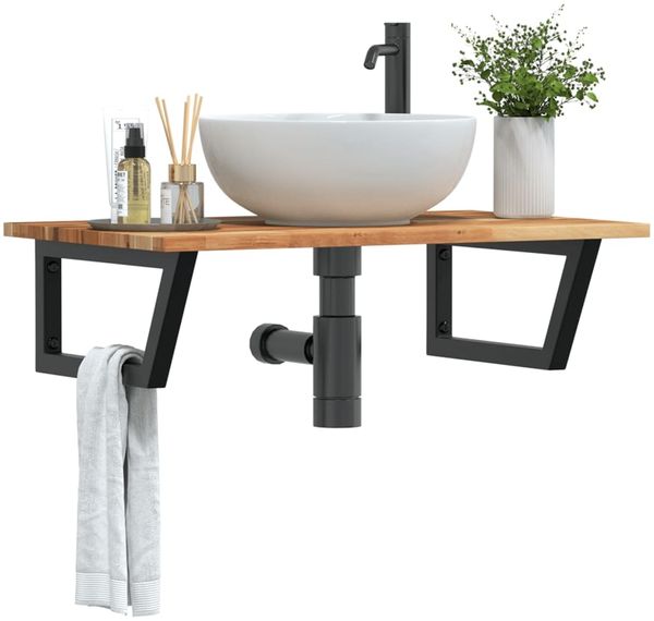 vidaXL Waschbeckenregal Wandmontage Stahl und Akazienholz 3302835