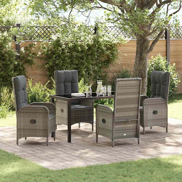 vidaXL Garten Essgruppe mit Kissen 5 pcs Grau Poly-Rattan 3380129