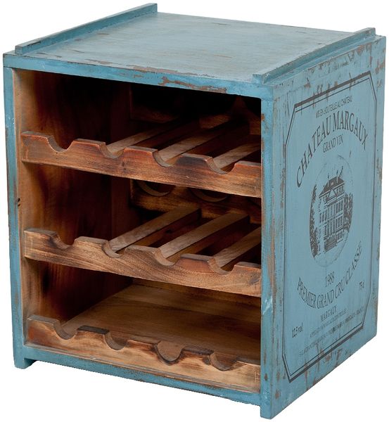 Flaschenbox SURAT Blue Fregata Mahagoni ca. H40cm Shabby Weinregal Cube Regal