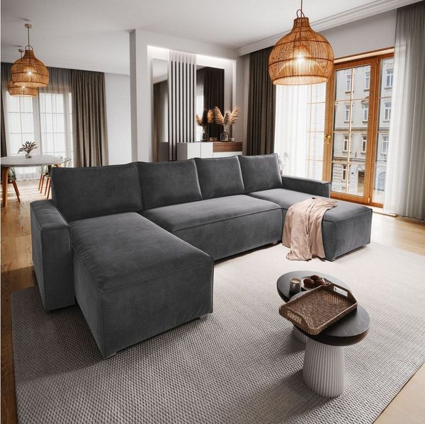 Masseno Ecksofa DENI mit Schlaffunktion U-Form, Sofa mit Bettkasten
