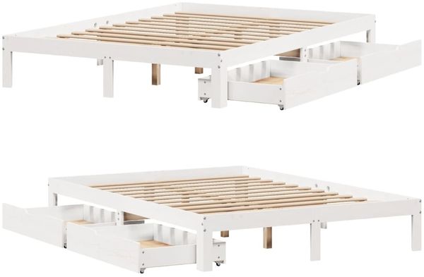 vidaXL Massivholzbett mit Schubladen Weiß 120x190 cm Kiefer 3301937 Bild 9