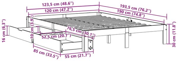 vidaXL Massivholzbett mit Schubladen Weiß 120x190 cm Kiefer 3301937 Bild 11