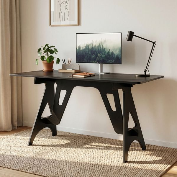 Schreibtisch Bostenenna 120 x 60 x 75 cm Schwarz mit Holzmaserung [en. casa]