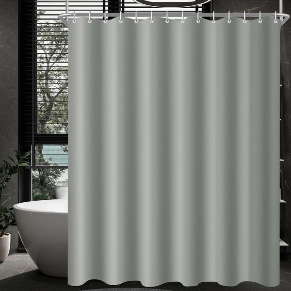 Duschvorhang 240x180cm Grau Antischimmel Polyester Badezimmer Badewanne 16 Ringe