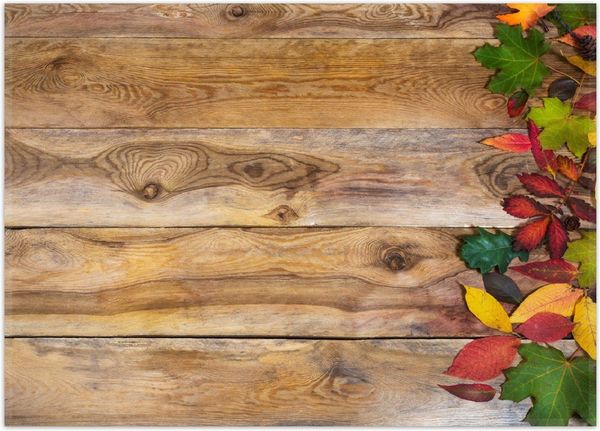 Wallario Teppich Herbstlaub auf Holzbrettern, rechteckig, rutschfest
