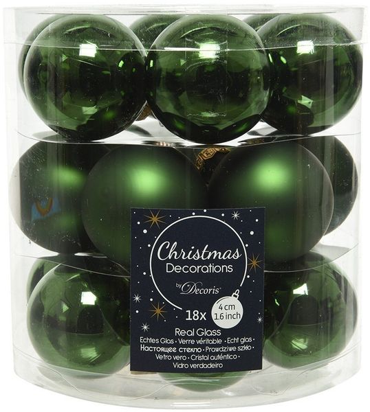 Kaemingk Weihnachtsbaumkugel, Weihnachtskugeln Glas 4cm 18 Stück - Piniengrün