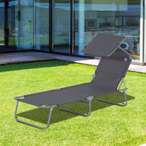 Sonnenliege klappbar 187 x 58 x 36 cm mit Sonnenschutz – Gartenliege aus Metall und Oxford-Stoff