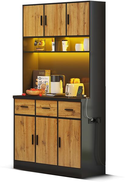 100x40x180cm, multifunktionales Buffet mit LED-Beleuchtung mit APP-Steuerung, Schubladen, verstellbaren Einlegeböden, Kabelführungslöchern und Steckdosen, ideal für Küchen und Esszimmer