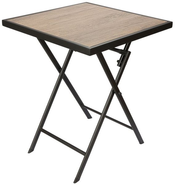 BRUBAKER Gartentisch Bergamo - 58 x 58 cm Balkontisch mit Holz Optik - Wetterfest (1-St, Klapptisch für Balkon, Terrasse - Bistrotisch), Metall Beistelltisch klappbar - Campingtisch eckig