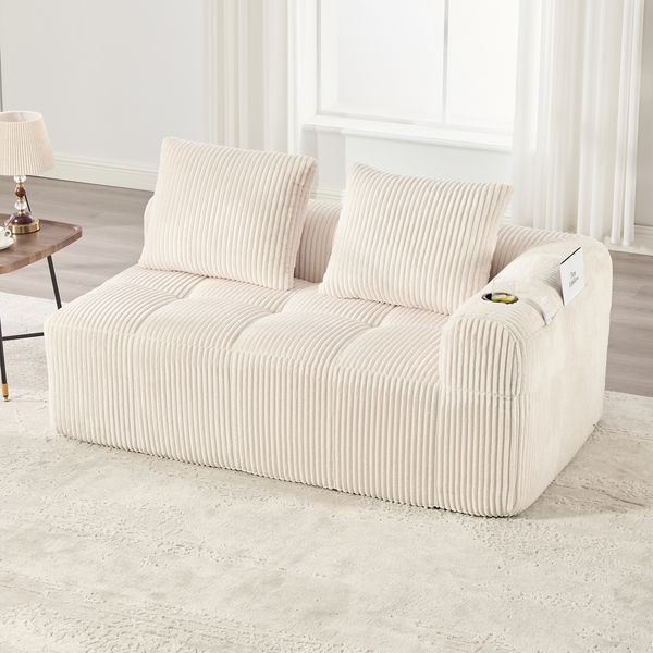 Cord Sofa Kompakt 158cm mit Ablagefächern und Becherhaltern, hochdichter Schaumstoff, retro Design, bis 200kg, bequem,vielseitig