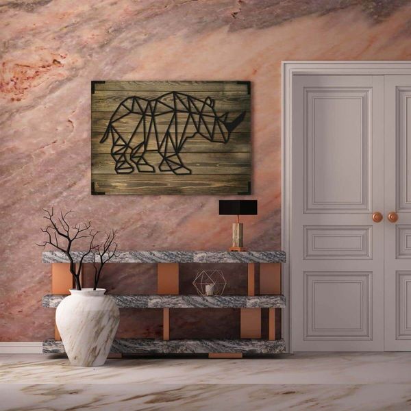 Wandbild Holz Nashorn Wilde