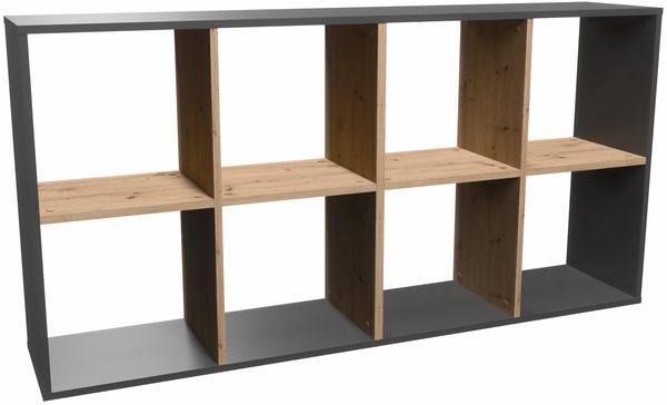 CDF Bücherregal mit 8 Fächern Würfelregal offenen Würfeln für Wohnzimmer Studio 2x4 Regal Stufenregal Ordnungssystem für Bücher Deko Fotos Arbeitszimmer Flur Eiche Artisan/Anthrazit 30 x 147 x 75 cm