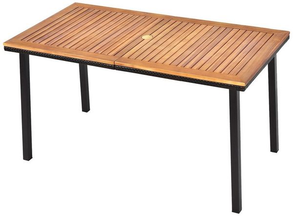 COSTWAY Gartentisch, mit Schirmloch, Esstisch für 6-8 Personen, Holz