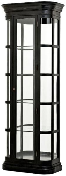 Casa Padrino Luxus Vitrine Schwarz 87,5 x 44,5 x H. 238 cm - Ovaler Massivholz Vitrinenschrank mit Glastür und Glasregalen - Luxus Möbel - Luxus Qualität