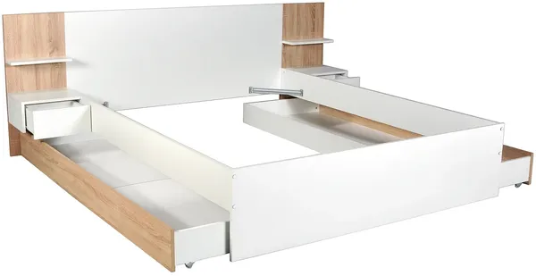 Vente-unique - KLYRANA Bett Holz, Platte BeigeWeiß - B 204,2 cm x H 85,4 cm x L 234 cm Bild 5