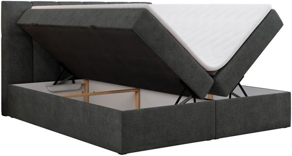 Boxspringbett mit Kopfteil und Topper, Doppelbett - RICO - 140x200cm - Dunkelgrau Stoff - H3 Bild 4