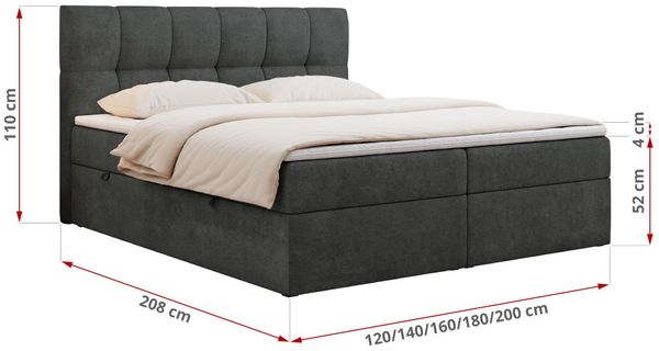 Boxspringbett mit Kopfteil und Topper, Doppelbett - RICO - 140x200cm - Dunkelgrau Stoff - H3 Bild 5