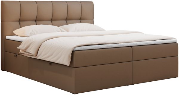 Boxspringbett mit Kopfteil und Topper, Doppelbett - RICO - 180x200cm - Braun Kunstleder - H3 Bild 3