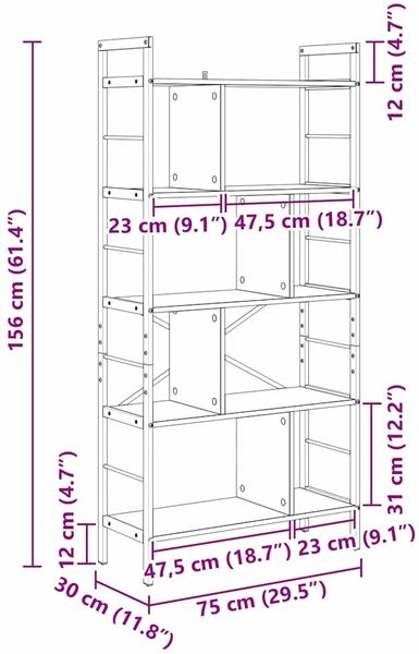 vidaXL Bücherregal Graues Sonoma 75 x 30 x 156 cm Holzwerkstoff 883961 Bild 12