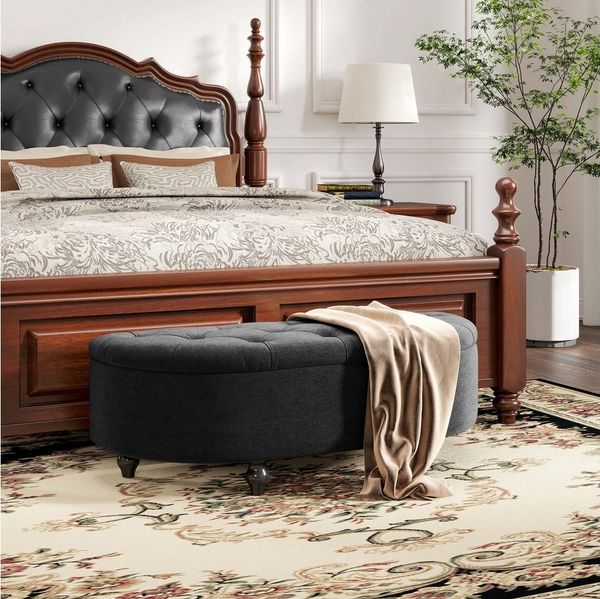 HOMCOM Sitzbank mit geöffnetem Deckel, Velvet-Touch (Bank, 1-St, Hocker), für Wohnzimmer, Dunkelgrau