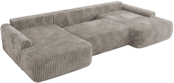 U-förmige Ecke, Ecksofa mit schlaffunktion und bettkasten, lose kissen, Wellenfeder, Big sofa XXL - CUBO U - Grau Cord Bild 6