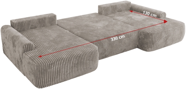 U-förmige Ecke, Ecksofa mit schlaffunktion und bettkasten, lose kissen, Wellenfeder, Big sofa XXL - CUBO U - Grau Cord Bild 7