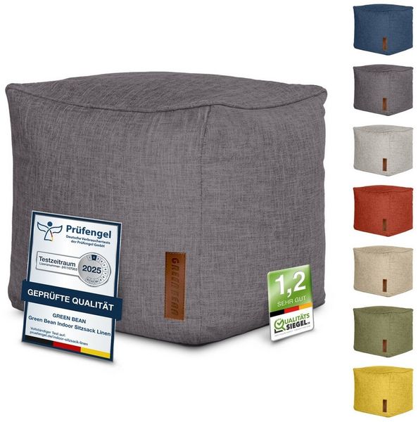 Green Bean Pouf Cube Linen (Indoor Sitzhocker Sitzkissen Fußhocker Relax-Sessel, Made in Germany), die ideale Ergänzung zum Sitzsack