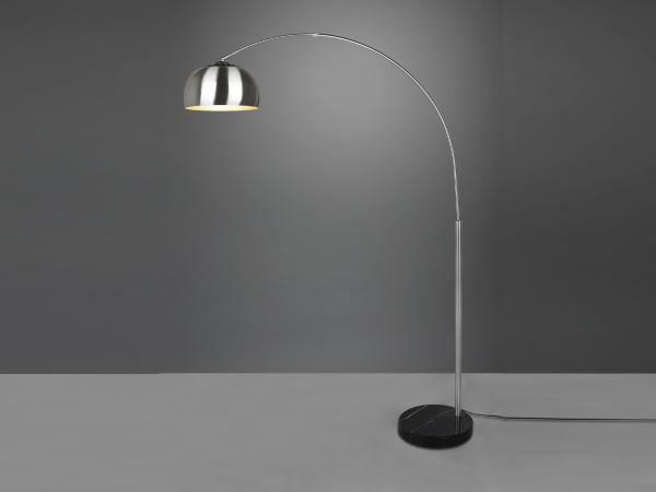 Bogenlampe ARGENTINA Silber Fuß Schwarz große Ausladung, Höhe 200cm