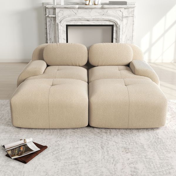 2-Sitzer-Sofa aus Cordstoff,modular kombinierbar mit Chaiselongue rutschfest ergonomische Armlehnen und hochelastische Polsterung für Wohnzimmer und Schlafzimmer,Cordstoff,Beige,