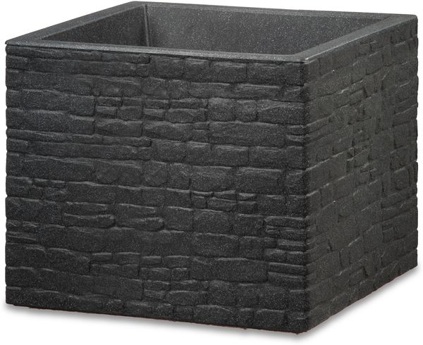 Scheurich Muretto 40, Pflanzgefäß/Blumentopf/Pflanzkübel, viereckig, aus Kunststoff Farbe: Stony Black, 37,5 cm Durchmesser, 33 cm hoch, 44 l Vol.