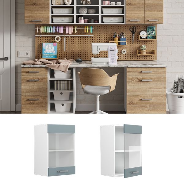 Hängeschrank R-Line Blau-Grau 40 cm mit Glastür Vicco Bild 2