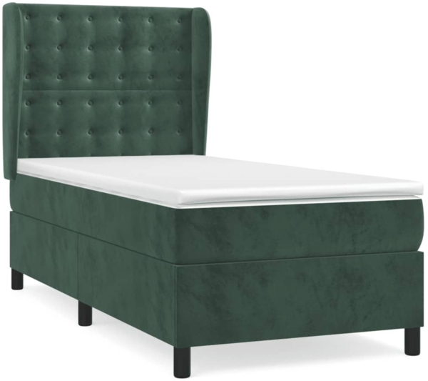 vidaXL Boxspringbett mit Matratze Dunkelgrün 90x190 cm Samt 3129426