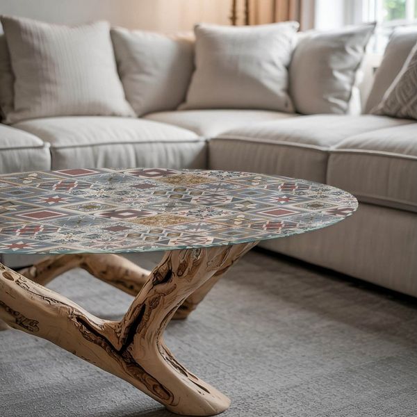 Tulup Tischplatte Ersatzplatte Glas Mosaikmuster mit Ornamenten Tisch Glasplatte Ersatz