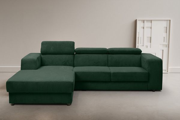WERK2 Ecksofa Cherry, Ecksofa mit verstellbaren Kopfteilen, Schlaffunktion & Bettkasten